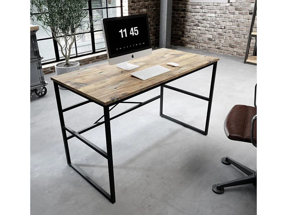 Bureau pour Chambre Bureau en Pin Atlantique et Acier 120x60x75cm Factory M