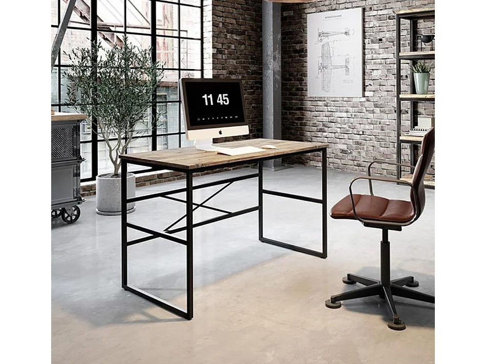 Bureau pour Chambre Bureau en Pin Atlantique et Acier 120x60x75cm Factory M