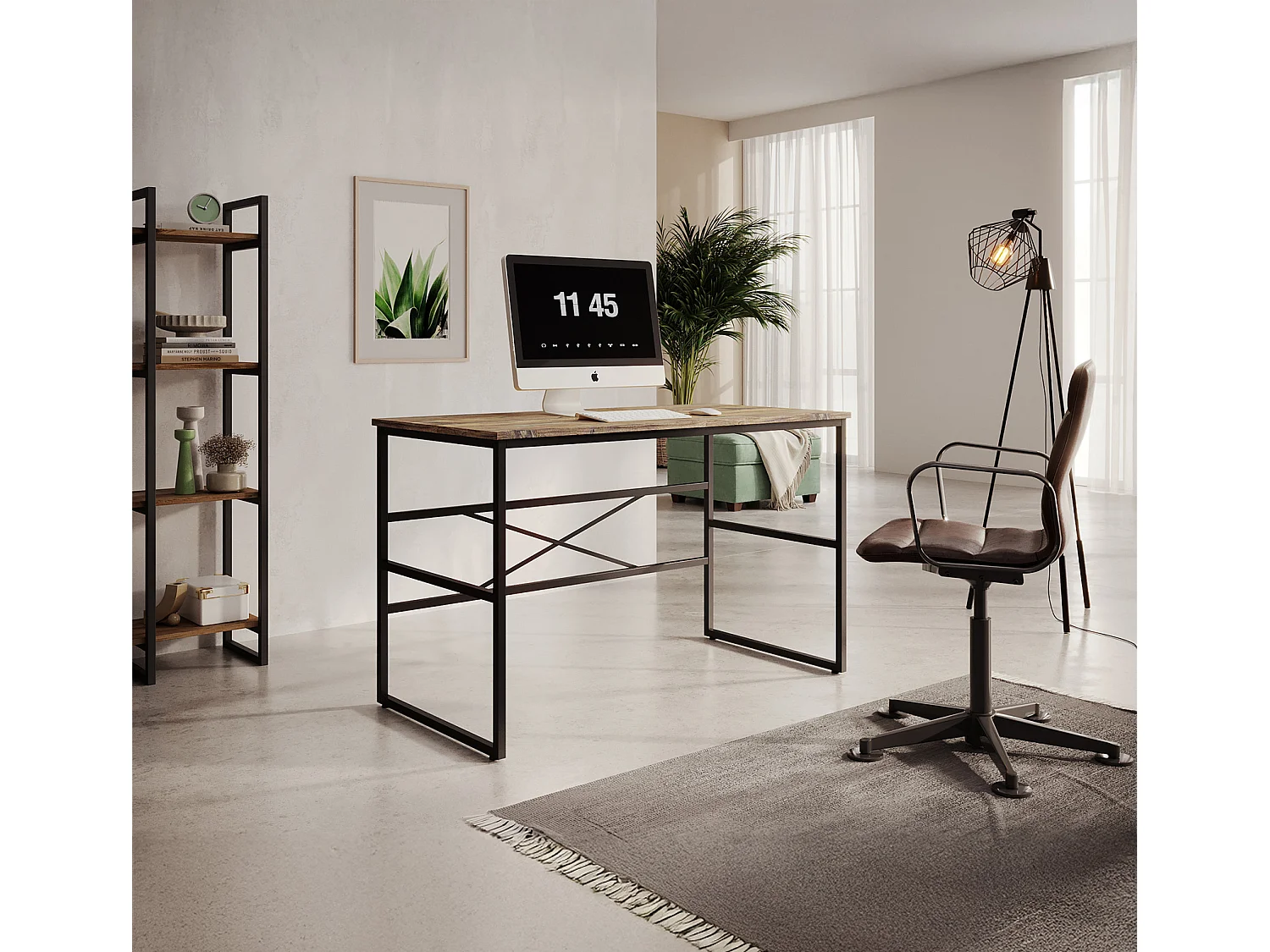 Bureau pour Chambre Bureau en Pin Atlantique et Acier 120x60x75cm Factory M