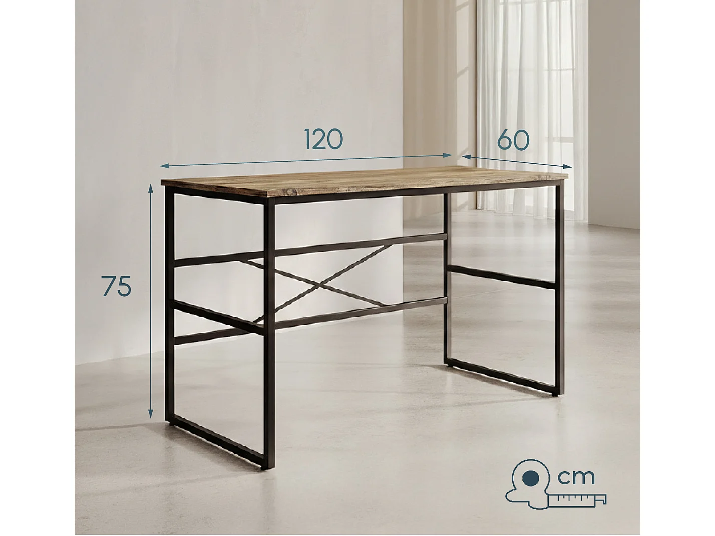 Bureau pour Chambre Bureau en Pin Atlantique et Acier 120x60x75cm Factory M