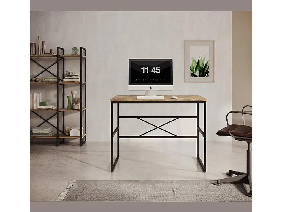 Bureau pour Chambre Bureau en Pin Atlantique et Acier 100x60x75cm Factory M