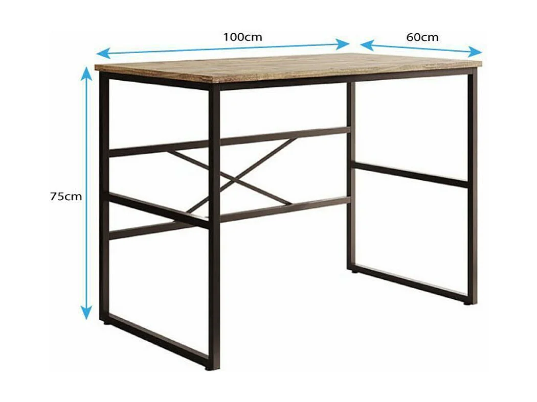 Bureau pour Chambre Bureau en Pin Atlantique et Acier 100x60x75cm Factory M