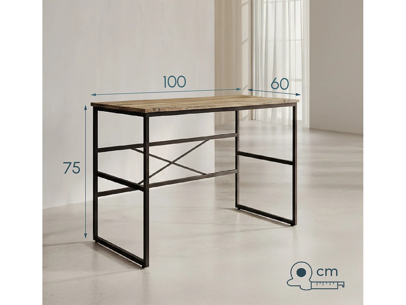 Bureau pour Chambre Bureau en Pin Atlantique et Acier 100x60x75cm Factory M