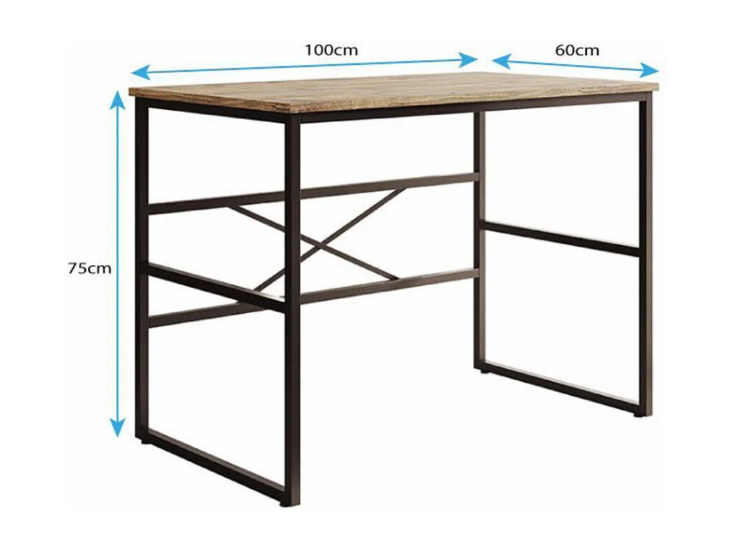 Bureau pour Chambre Bureau en Pin Atlantique et Acier 100x60x75cm Factory M