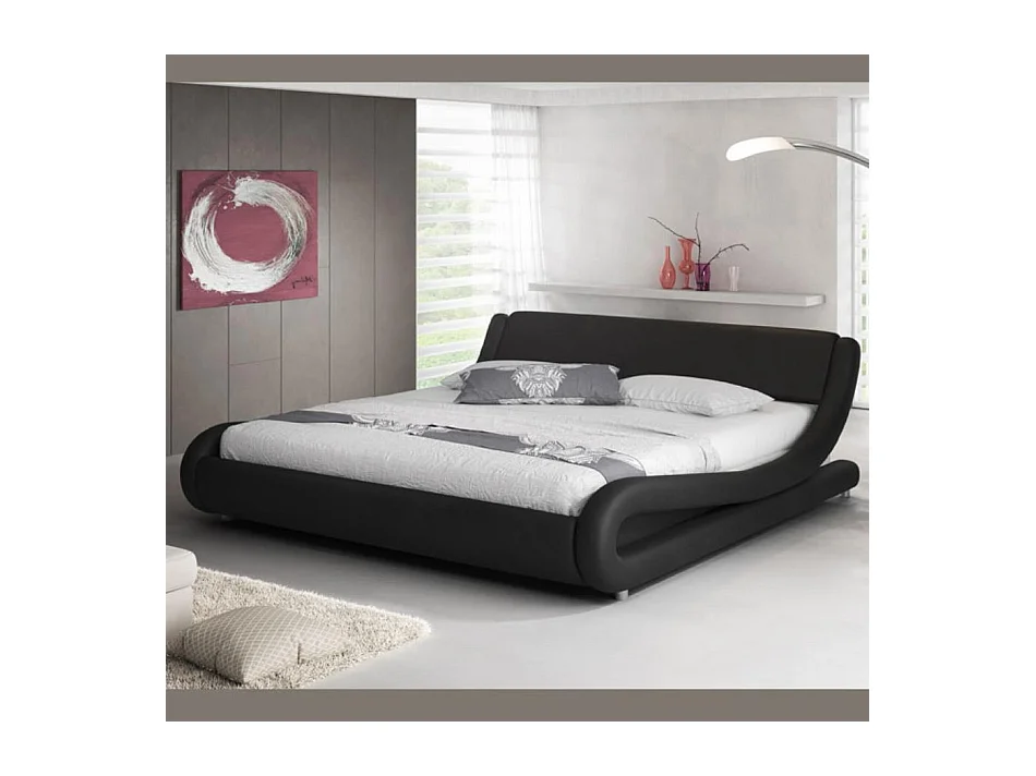 Lit double 150x190cm en Noir Alessia