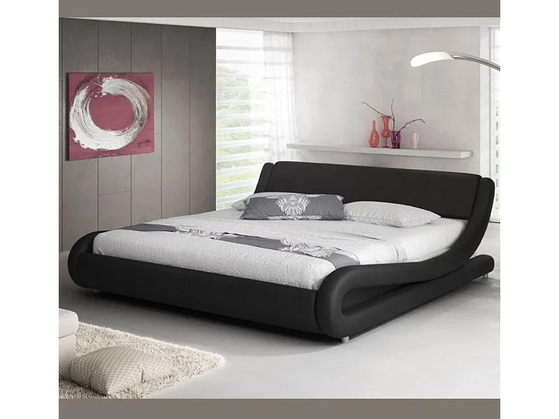 Lit double 140x190cm en Noir Alessia