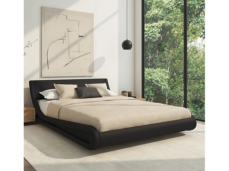 Lit double 140x190cm en Noir Alessia