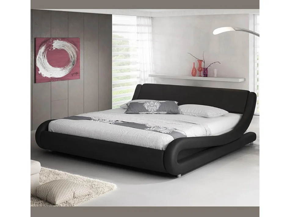 Lit double 140x190cm en Noir Alessia