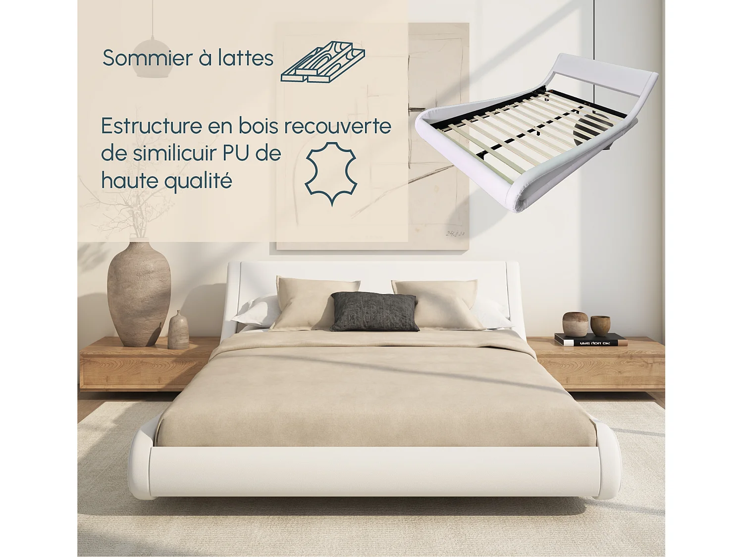 Cama de matrimonio 120x190cm en Blanco Alessia