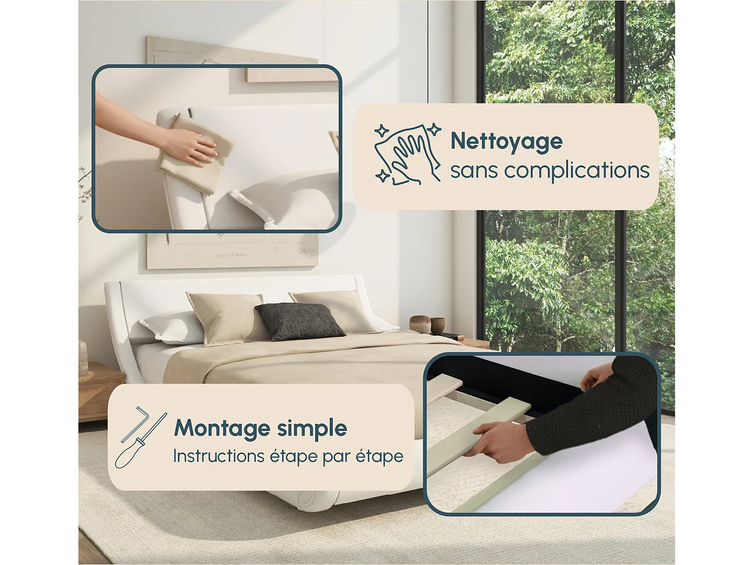 Lit double avec Matelas 160x200cm en Blanc Alessia