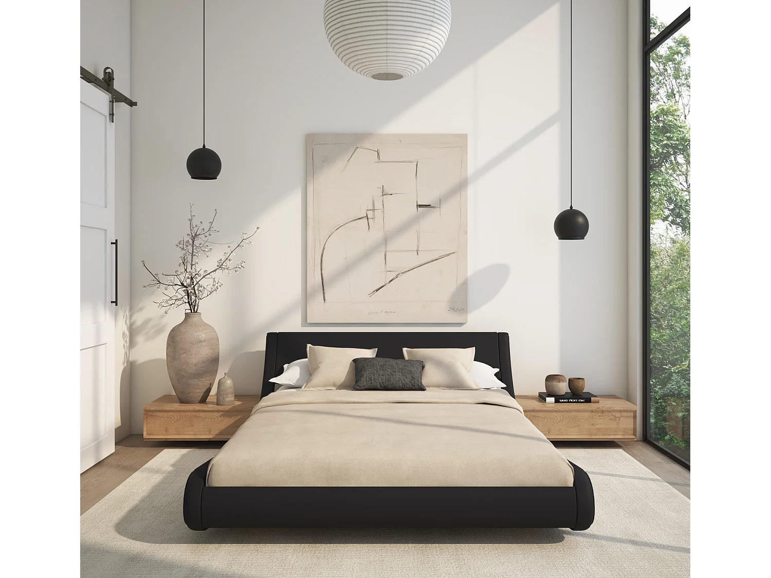 Lit double avec Matelas 160x200cm en Noir Alessia