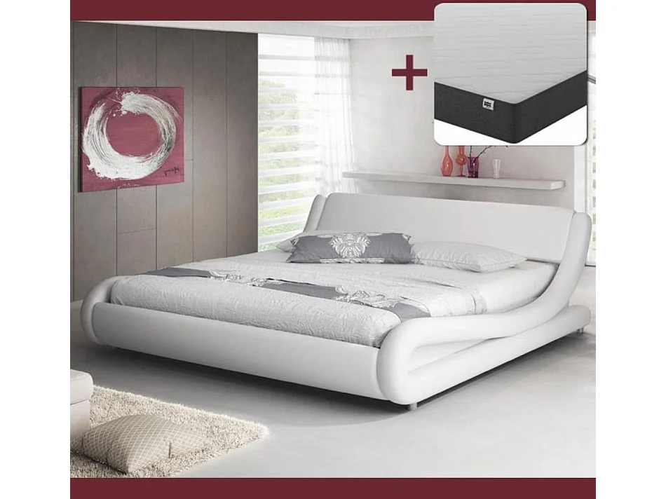 Lit double avec Matelas 120x190cm en Blanc Alessia