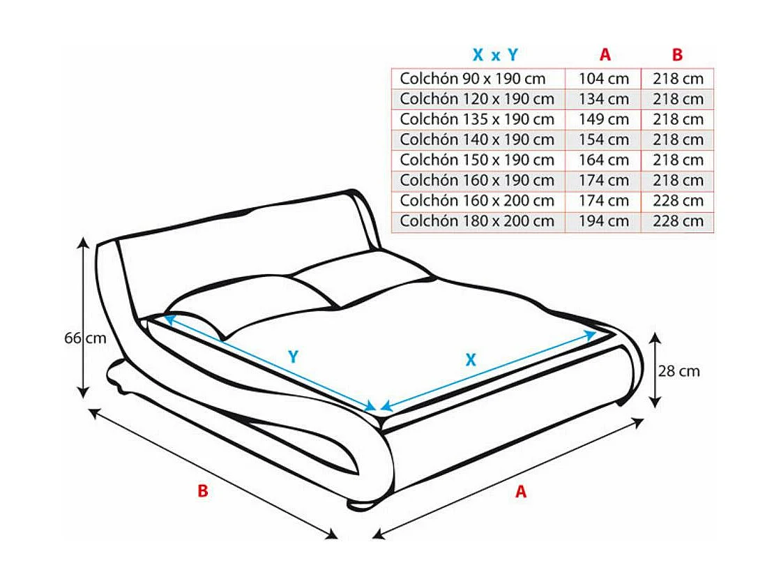 Lit double avec Matelas 140x190cm en Blanc avec LED Alessia
