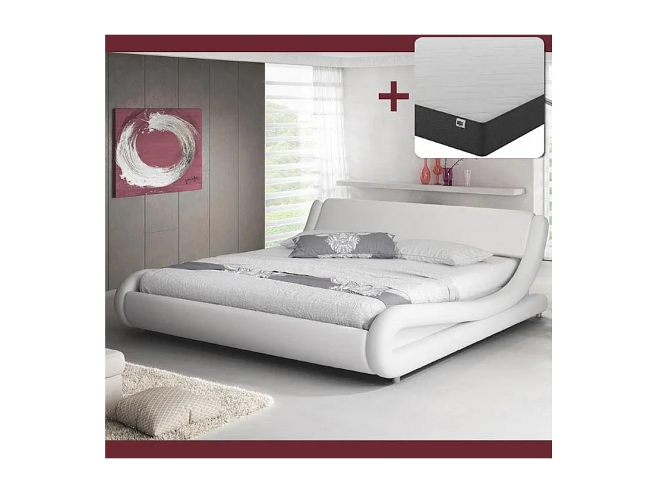 Lit double avec Matelas 140x190cm en Blanc avec LED Alessia