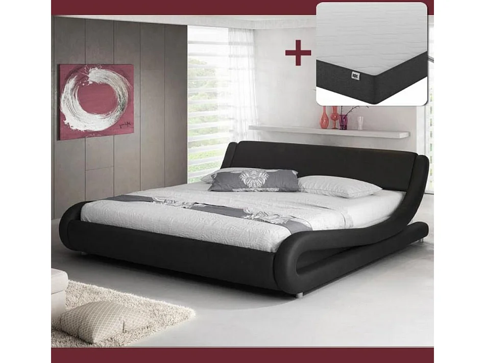 Lit double avec Matelas 140x190cm en Noir Alessia
