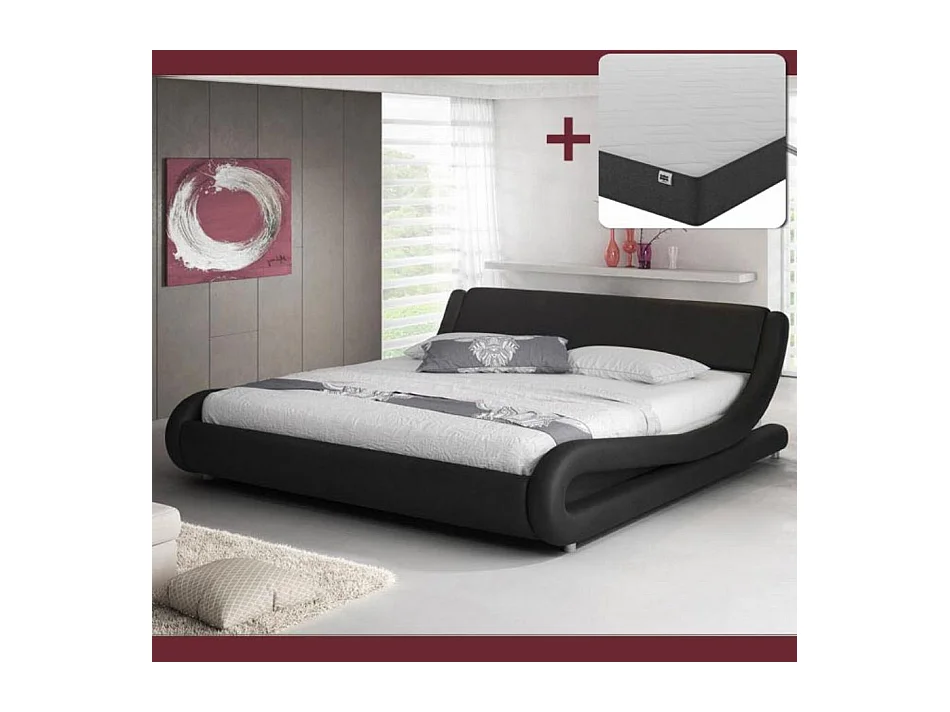 Lit double avec Matelas 140x190cm en Noir Alessia