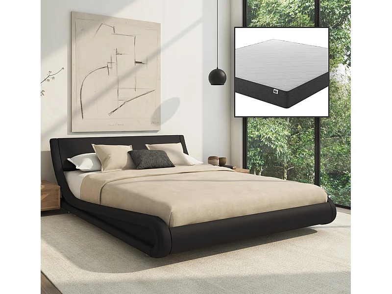 Cama de matrimonio con Colchón 180x200cm en Negro Alessia