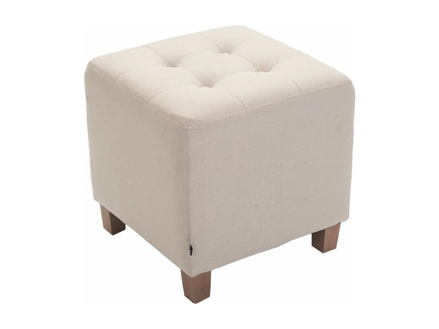 2x taburetes bajos puff reposapiés otomanos botones decorativo en tela crema base madera M10_001629