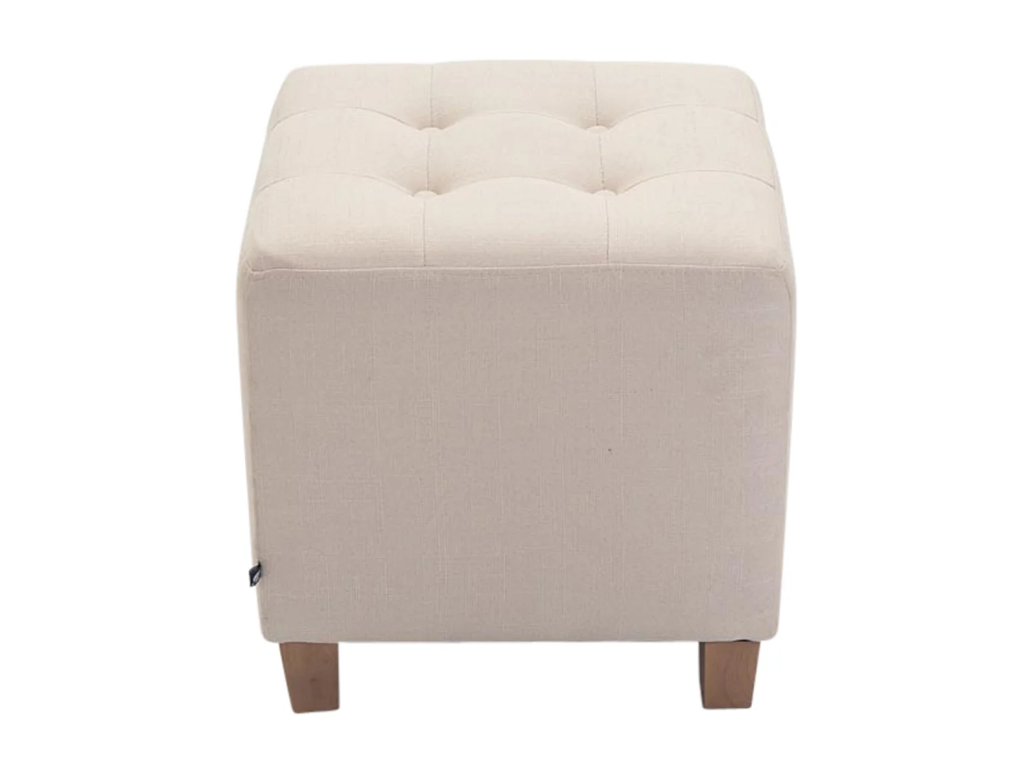 2x taburetes bajos puff reposapiés otomanos botones decorativo en tela crema base madera M10_001629