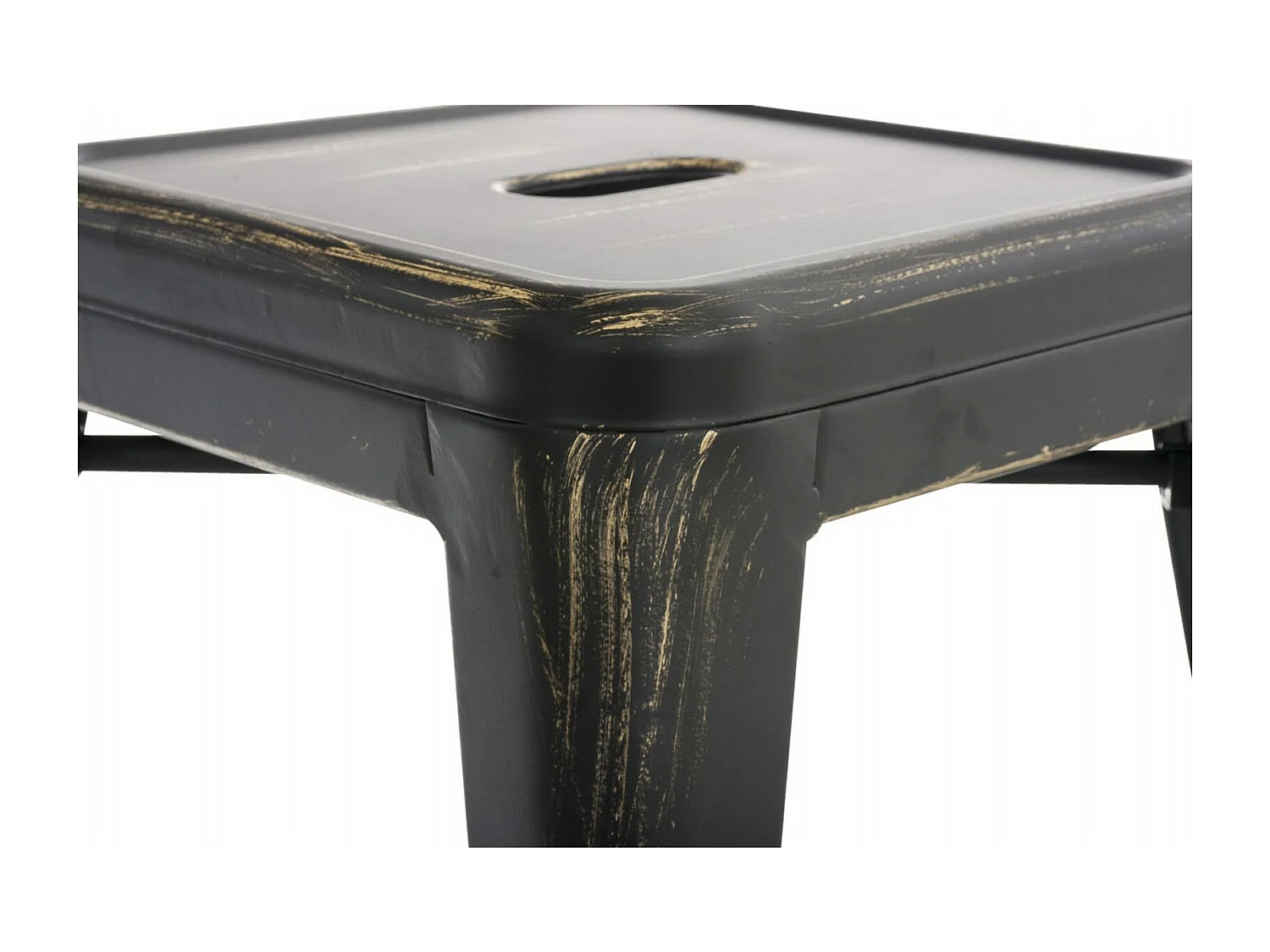 Conjunto de 4 taburetes bajos altura 46 cm apilable estilo industrial negro-dorado metal M10_001806