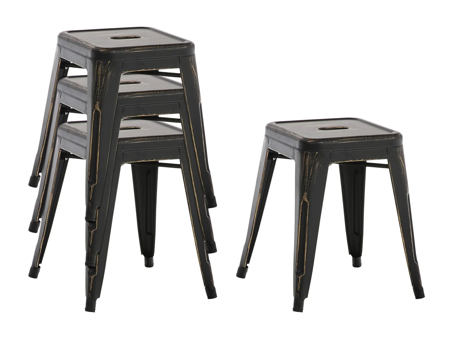 Conjunto de 4 taburetes bajos altura 46 cm apilable estilo industrial negro-dorado metal M10_001806
