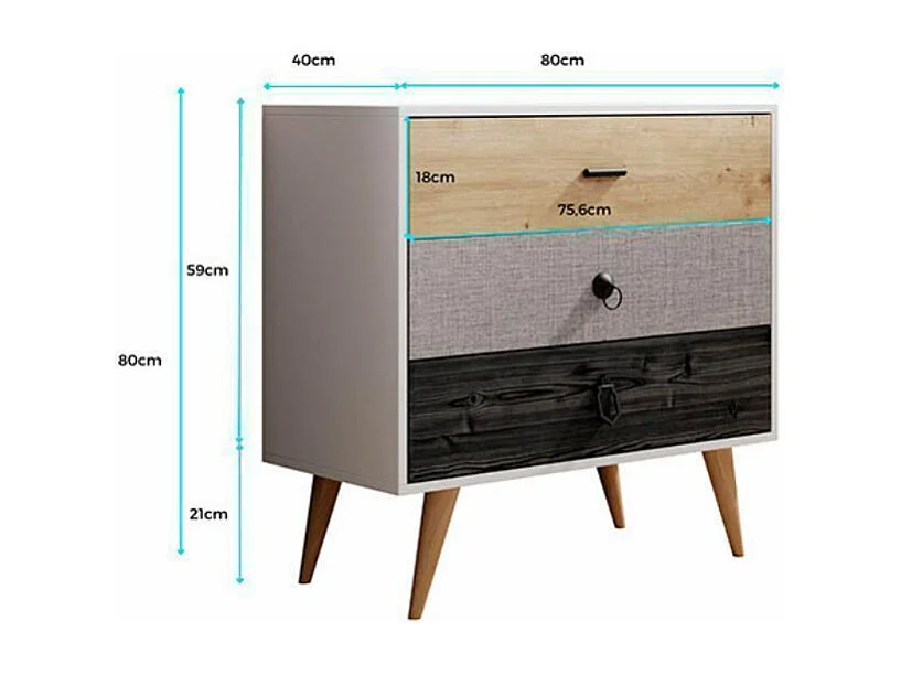 Commode pour Chambre à coucher en Multicolore 80x39,5x78,8cm Leticia