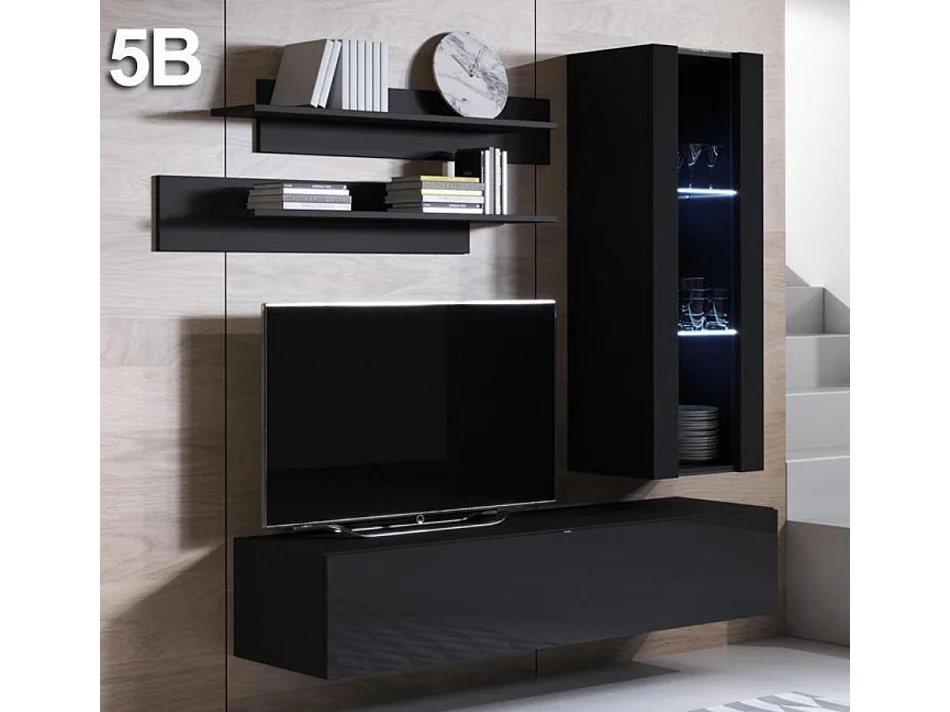 Mueble de salón para Salón comedor en Negro con LED 160x40x166cm Luke 5