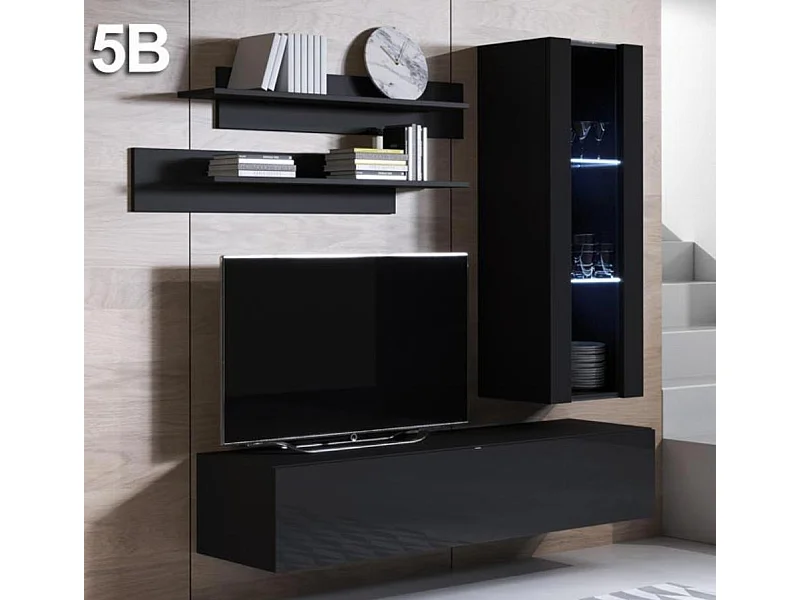 Mueble de salón para Salón comedor en Negro con LED 160x40x166cm Luke 5