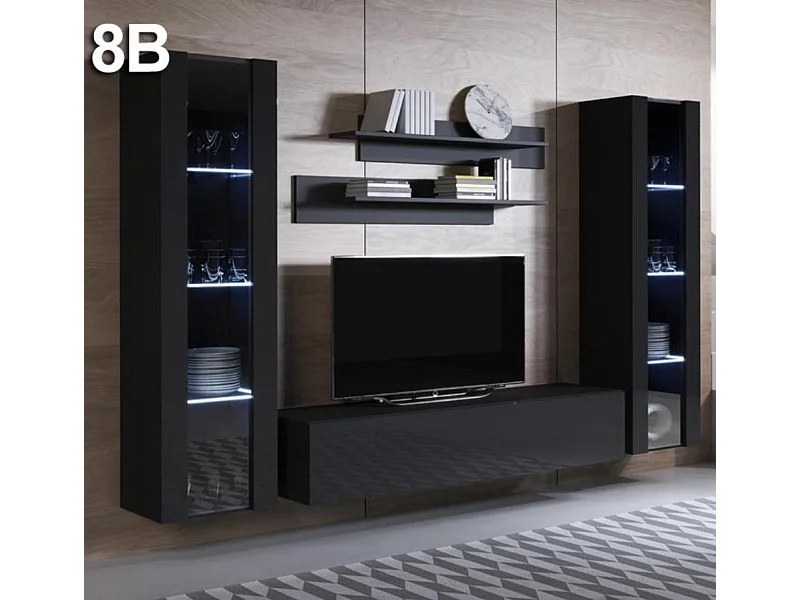 Mueble de salón para Salón comedor en Negro con LED 260x40x165cm Luke 8