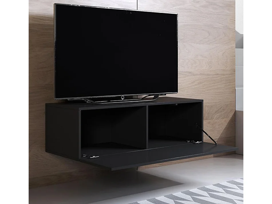 Meuble tv mural pour Salon Salle à manger en Noir 150x40x165cm Luke 1