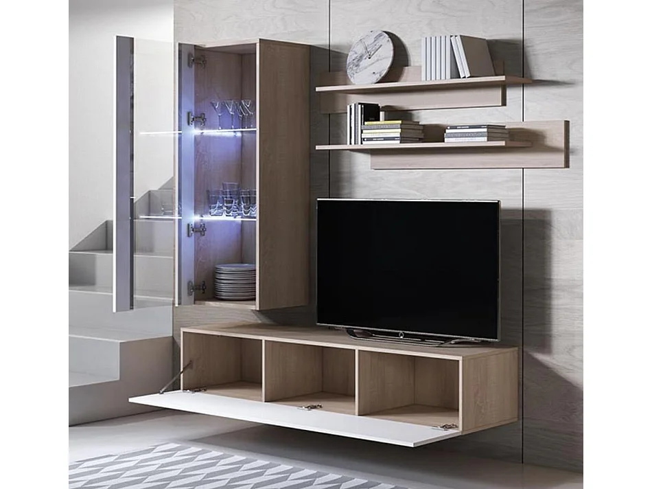 Mueble de salón para Salón comedor en Sonoma y Blanco con LED 160x40x166cm Luke 5