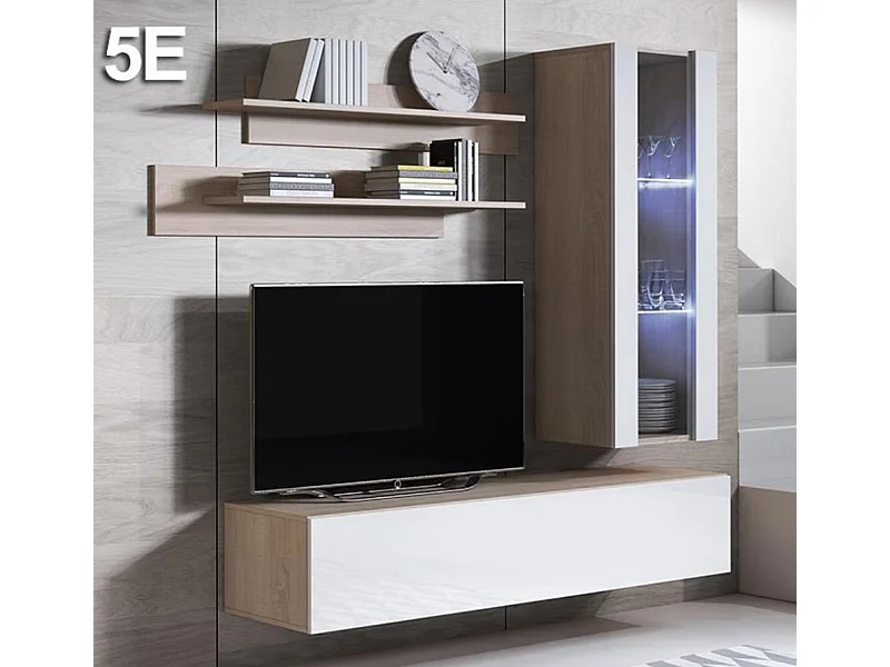 Mueble de salón para Salón comedor en Sonoma y Blanco con LED 160x40x166cm Luke 5