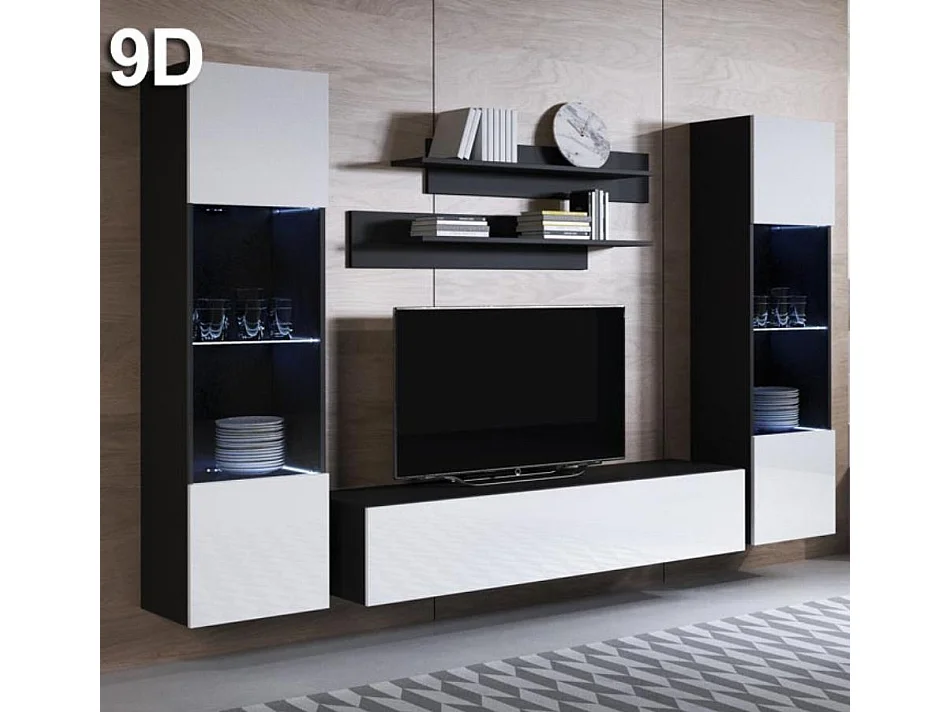 Mueble de salón para Salón comedor en Negro y Blanco con LED 260x40x165cm Luke 9