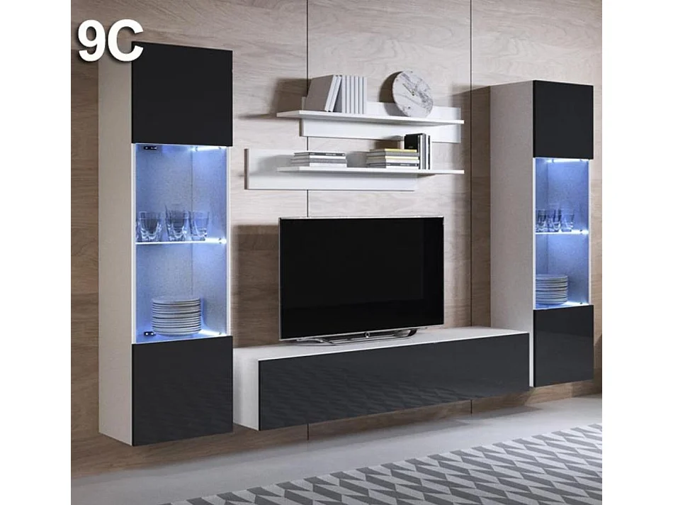 Mueble de salón para Salón comedor en Blanco y Negro con LED 260x40x165cm Luke 9