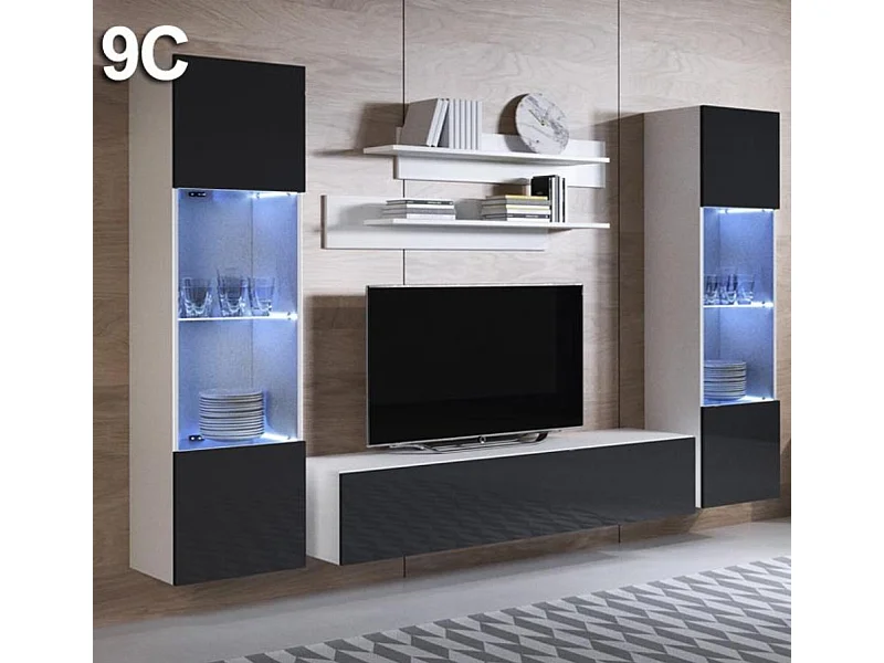 Mueble de salón para Salón comedor en Blanco y Negro con LED 260x40x165cm Luke 9