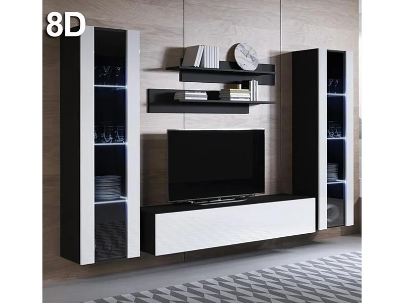 Mueble de salón para Salón comedor en Negro y Blanco con LED 260x40x165cm Luke 8