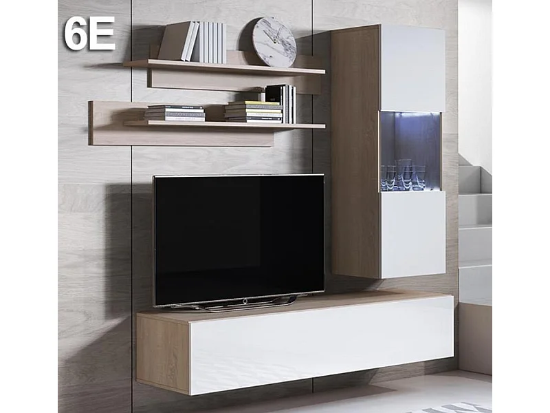 Mueble de salón para Salón comedor en Sonoma y Blanco con LED 160x40x166cm Luke 6