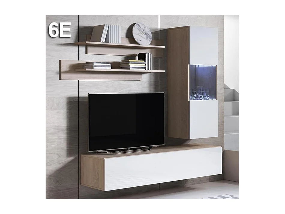 Mueble de salón para Salón comedor en Sonoma y Blanco con LED 160x40x166cm Luke 6