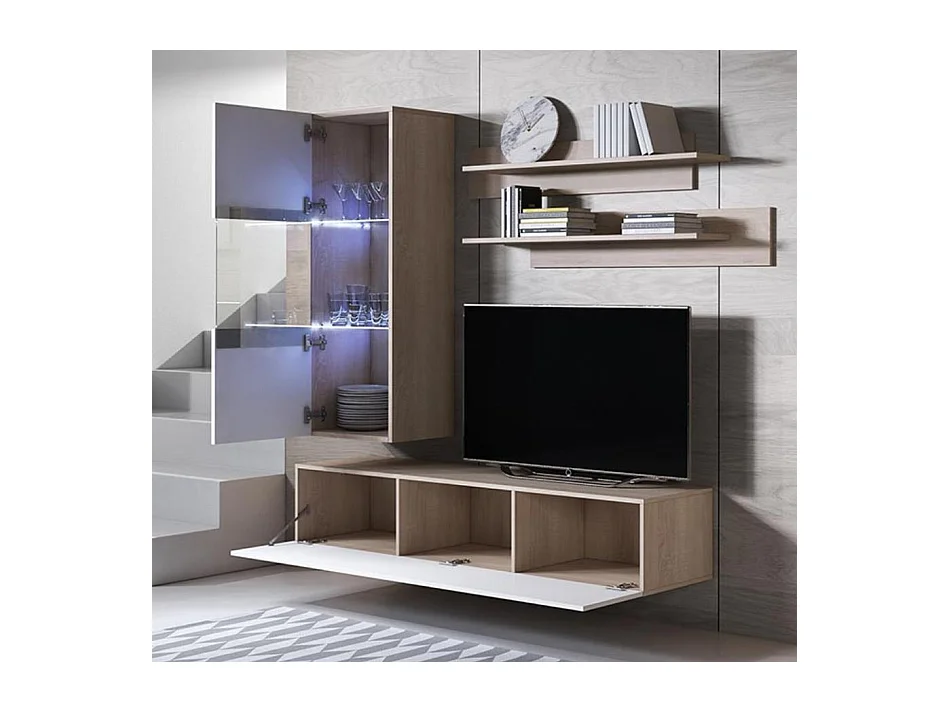 Mueble de salón para Salón comedor en Sonoma y Blanco con LED 160x40x166cm Luke 6