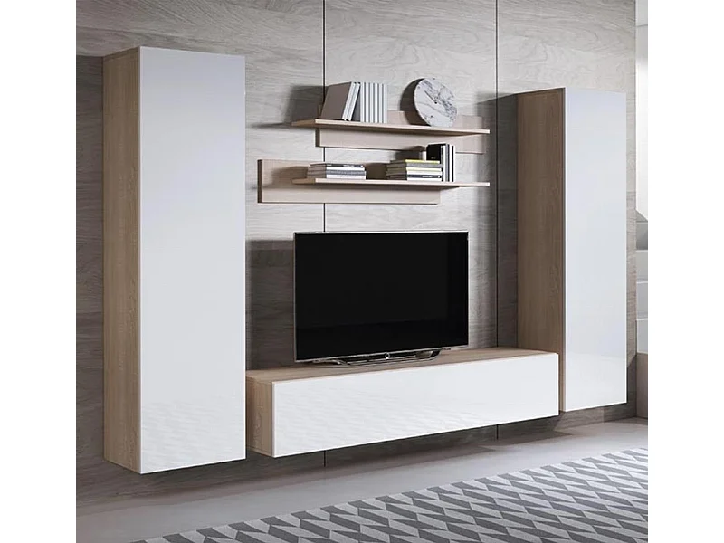 Mueble de salón para Salón comedor en Sonoma y Blanco 260x40x165cm Luke 7