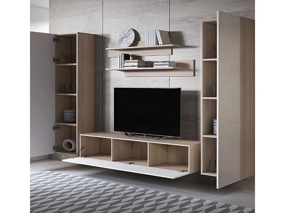 Mueble de salón para Salón comedor en Sonoma y Blanco 260x40x165cm Luke 7