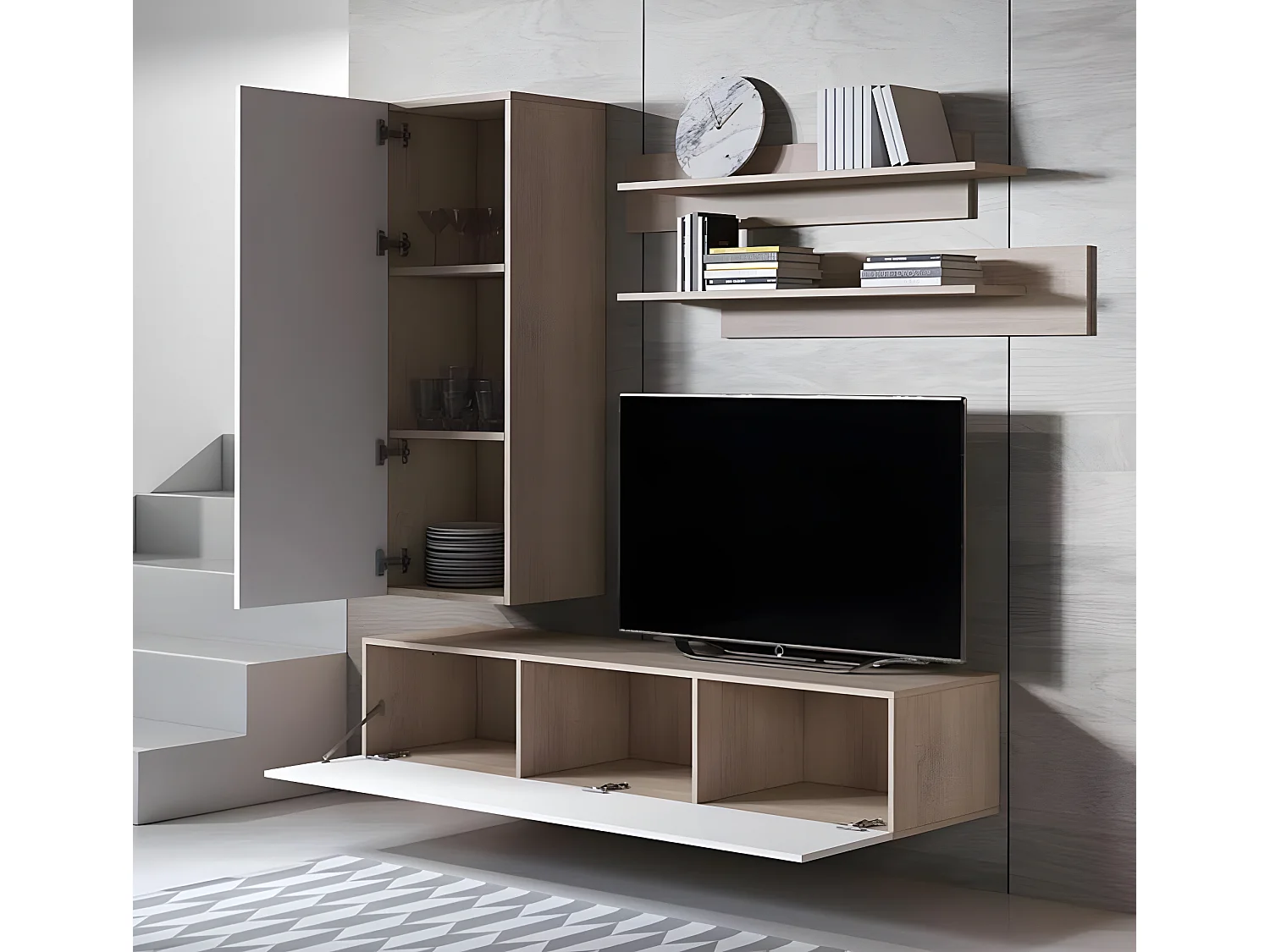 Mueble de salón para Salón comedor en Sonoma y Blanco 160x40x166cm Luke 4