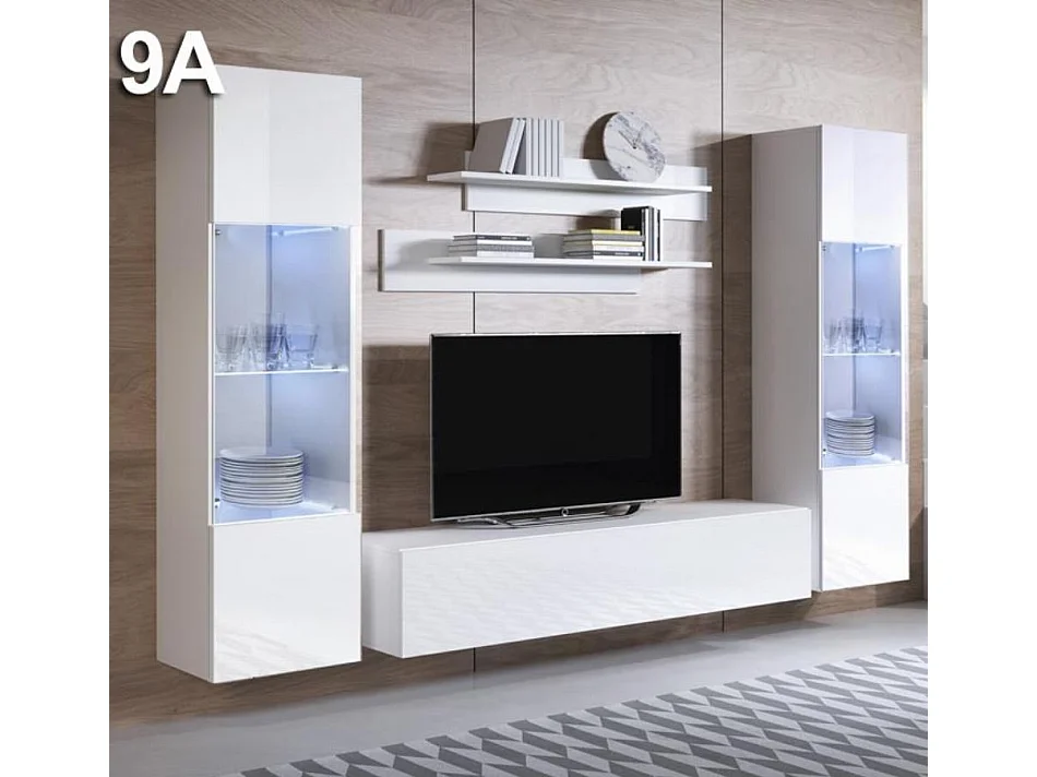 Mueble de salón para Salón comedor en Blanco con LED 260x40x165cm Luke 9