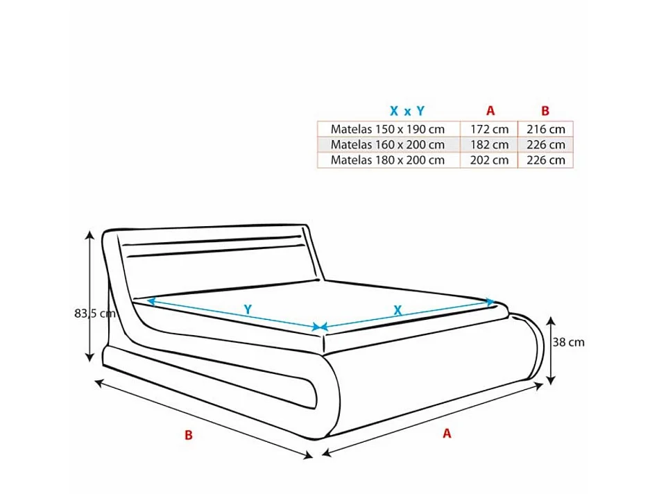 Cama de matrimonio con Canapé y Colchón 150x190cm en Negro con LED Rodas