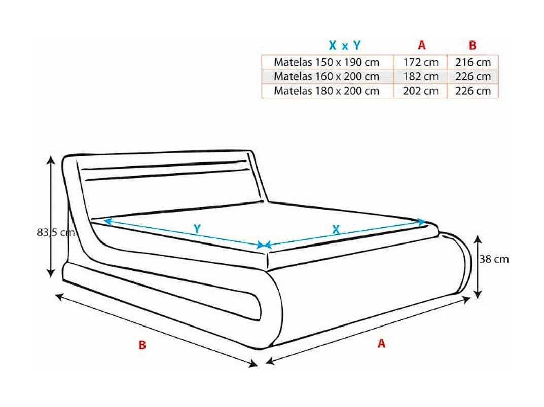 Cama de matrimonio con Canapé y Colchón 180x200cm en Blanco con LED Rodas