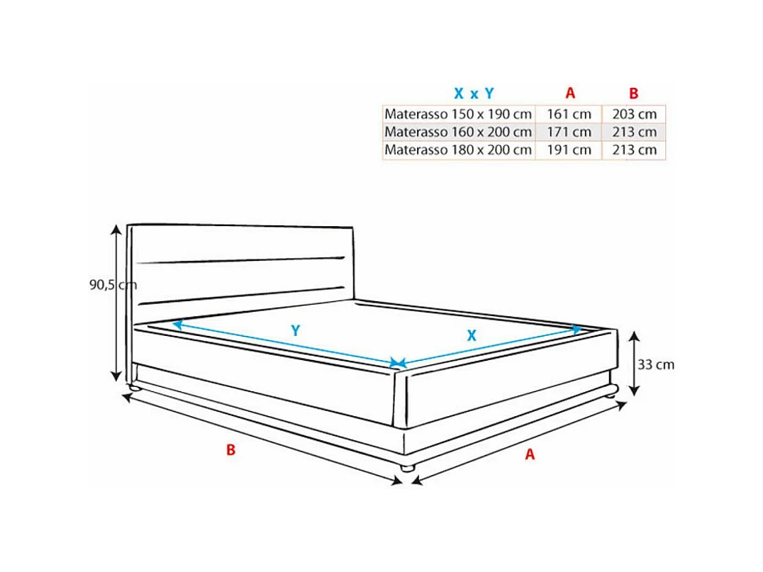 Lit double avec coffre 150x190cm en Blanc avec LED Nitas