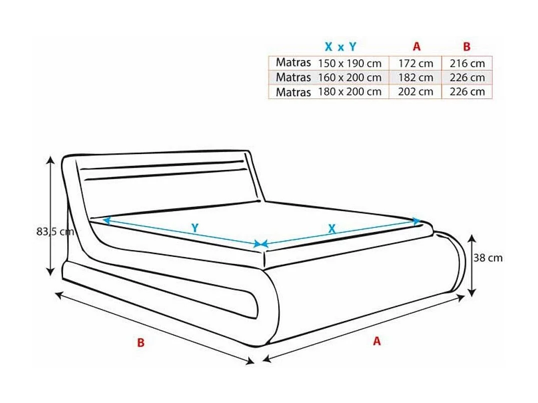 Cama de matrimonio con canapé 150x190cm en Negro con LED Rodas