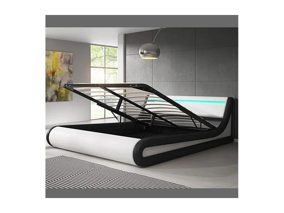 Cama de matrimonio con canapé 140x190cm en Blanco y Negro con LED Parisina