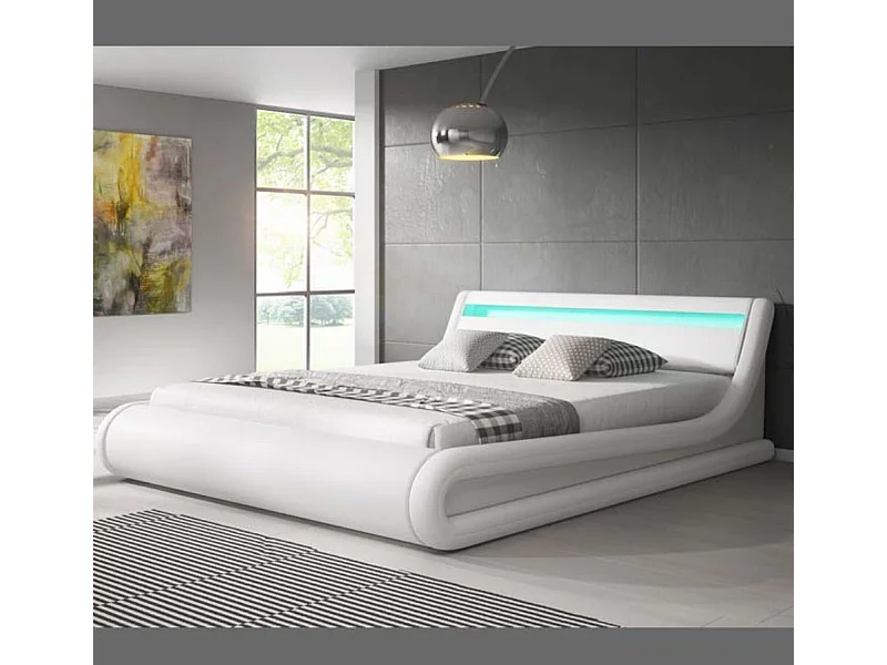 Cama de matrimonio con canapé 180x200cm en Blanco con LED Parisina