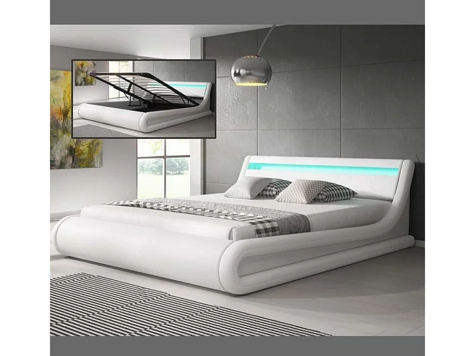 Cama de matrimonio con canapé 180x200cm en Blanco con LED Parisina